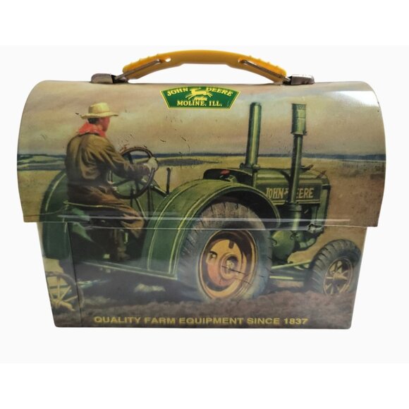 Vintage John Deere Metal Lunchbox With Tractor Design & Yellow Handle - Picture 12 of 16
